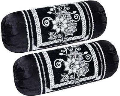 Creativehomes Floral Bolsters Cover(Pack of 2, 40 cm*80 cm, Black)