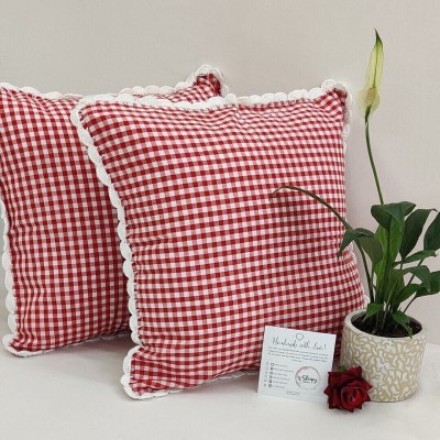 Sleepy Threads Cotton Cushions Cover(Pack of 2, 40 cm*40 cm, Red, White)