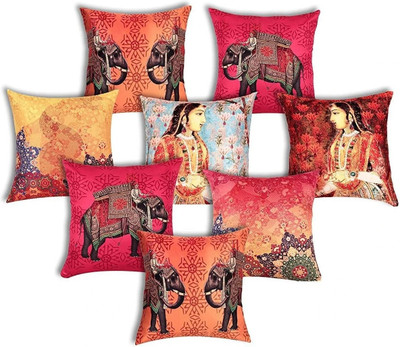SEJ BY NISHA GUPTA Silk Cushions Cover(Pack of 8, 40.64 cm*40.64 cm, Multicolor)