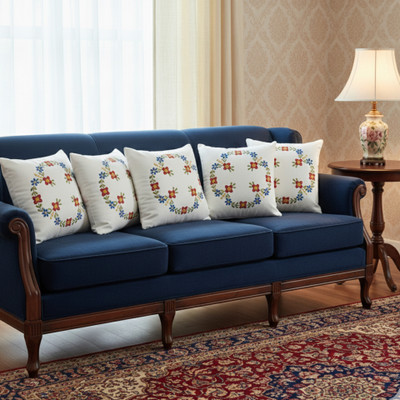 Arsha Chikankari Cotton Cushions & Pillows Cover(40 cm*40 cm, Pack of 5, White, Red, Blue)