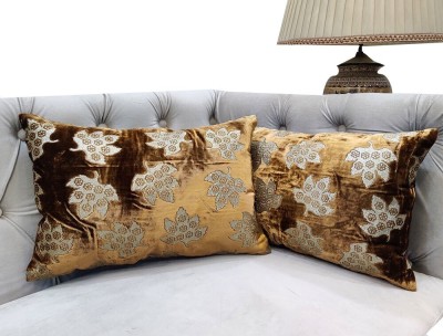 GOOD VIBES Velvet Cushions & Pillows Cover(Pack of 2, 30 cm*45 cm, Brown, Gold)