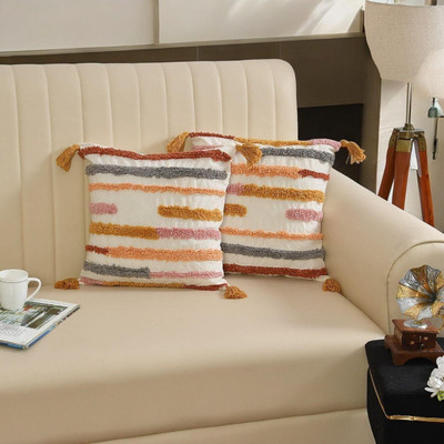 Casanest Cotton Cushions Cover(41 cm*41 cm, Pack of 2, Orange, Multicolor)