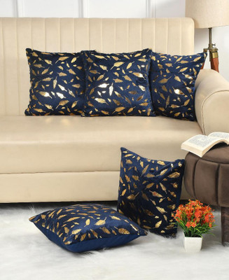 R2H2 Silk, Velvet Cushions Cover(40 cm*40 cm, Pack of 5, Dark Blue, Gold)