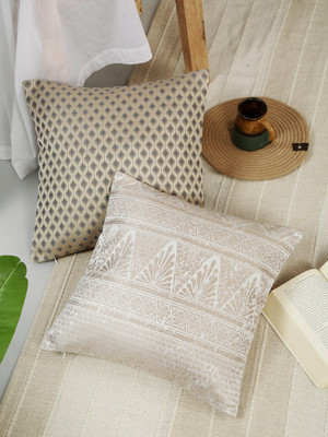 ROSARA HOME Polyester Cushions Cover(Pack of 2, 40 cm*40 cm, Beige, White)