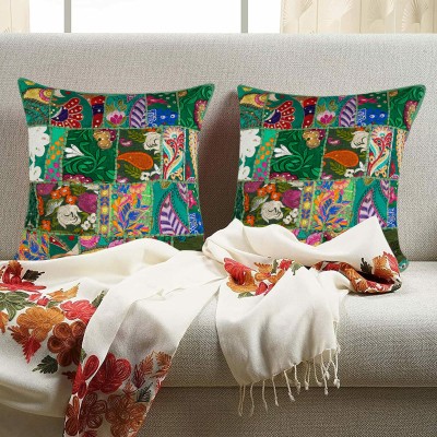 iinfinize Embroidered Cushions Cover(Pack of 2, 40 cm*40 cm, Green)