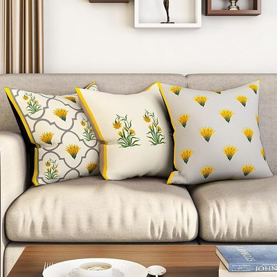 SEJ BY NISHA GUPTA Polyester Cushions Cover(Pack of 3, 40 cm*40 cm, Cream)