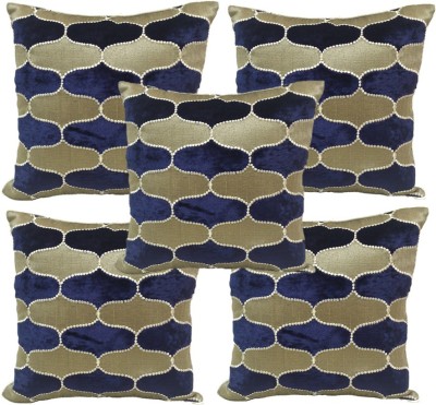 Raviga Dupion Silk, Velvet Cushions Cover(40 cm*40 cm, Gold, Dark Blue)