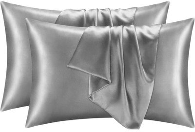 Nilesh Silk, Satin Cushions & Pillows Cover(18 cm*28 cm, Pack of 2, Grey)