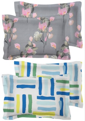 VAS COLLECTIONS Floral Pillows Cover(Pack of 4, 44 cm*69 cm, Grey, Multicolor)