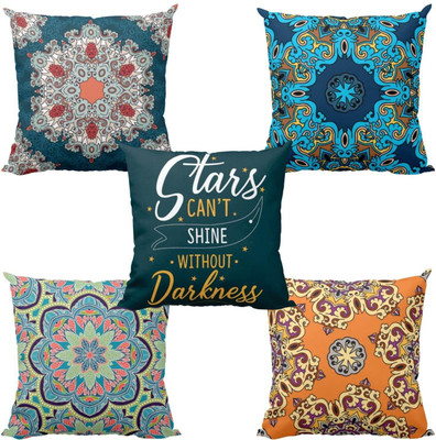 TheYaYaCafe Cotton Cushions Cover(40 cm*40 cm, Pack of 5, Multicolor)