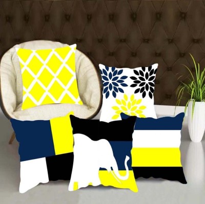 EXOTICE Geometric Cushions Cover(Pack of 5, 30 cm*30 cm, Black, Blue)