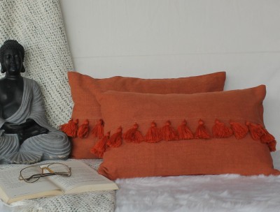Dekor World Self Design Cushions & Pillows Cover(Pack of 2, 30 cm*50 cm, Orange)
