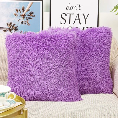 Catchyx Cart Fur Pillows Cover(Pack of 2, 30.3 cm*30.3 cm, Lavender)