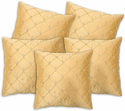 NOOR SHINE Polyester Cushions Cover(40.64 cm*40.64 cm, Pack of 5, Gold)