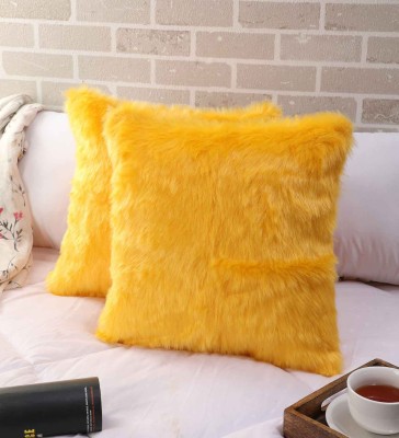 Catchyx Cart Fur Pillows Cover(Pack of 2, 30.3 cm*30.3 cm, Yellow)