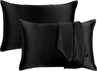 Oussum Plain Pillows Cover(Pack of 2, 50 cm*101 cm, Black)
