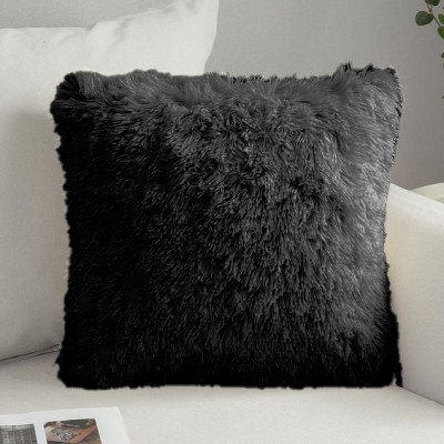 PICKKART Fur Pillows Cover(40.64 cm*40.64 cm, Black)