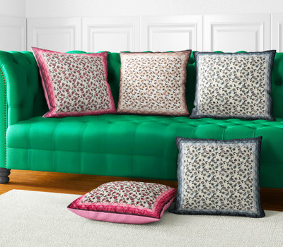 LoomJungle Polycotton Cushions Cover(40 cm*40 cm, Pack of 5, Pink, Grey, Brown)