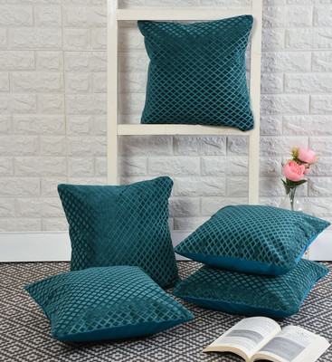 R2H2 Velvet Cushions Cover(40 cm*40 cm, Pack of 5, Green)