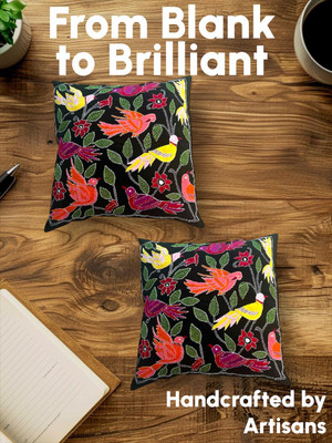 Kanthaloom Cotton Cushions Cover(Pack of 2, 40 cm*40 cm, Black)