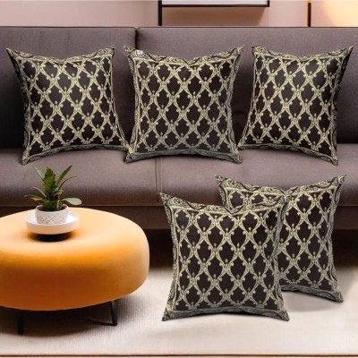 Heart Home Polyester Cushions Cover(Pack of 5, 40 cm*40 cm, Brown, Gold)