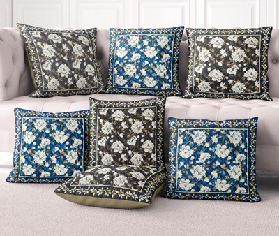 LoomJungle Polycotton Cushions Cover(Pack of 7, 40 cm*40 cm, Brown, Purple)