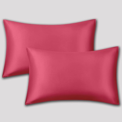 Avirons Silk Pillows Cover(Pack of 2, 45 cm*72 cm, Pink)