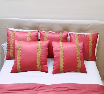 Best Price Self Design Cushions Cover(Pack of 5, 35 cm*35 cm, Pink, Cream)