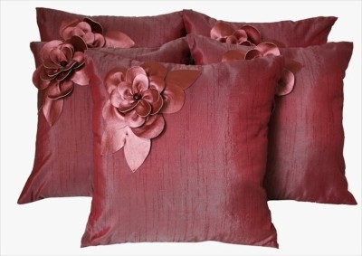 Dekor World Floral Cushions Cover(Pack of 5, 40.6 cm*40.6 cm, Maroon)