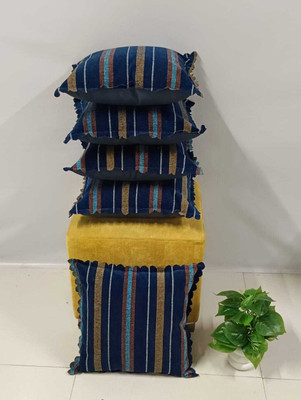 Real Desi Cotton Cushions Cover(40 cm*40 cm, Pack of 5, Blue)