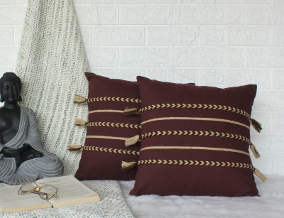Dekor World Self Design Cushions & Pillows Cover(Pack of 2, 40 cm*40 cm, Brown)