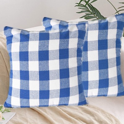 Lushomes Checkered Cushions Cover(Pack of 4, 40 cm*40 cm, Dark Blue)