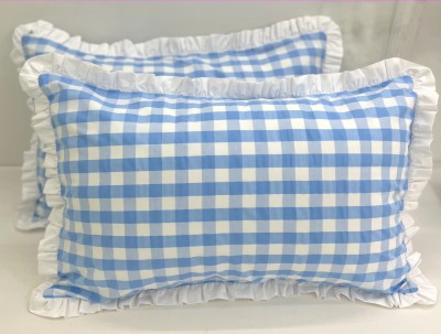 Sleepy Threads Cotton Pillows Cover(Pack of 2, 18 cm*27 cm, Blue, White)