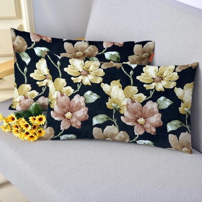 Bluegrass Floral Cushions Cover(Pack of 2, 30 cm*45 cm, Black)
