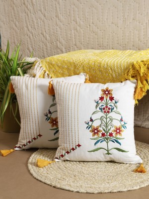 RATAN CART Embroidered Cushions Cover(Pack of 2, 40 cm*40 cm, White)