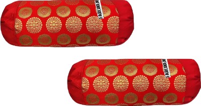 FabLinen Brocade Bolsters Cover(Pack of 2, 40 cm*77.5 cm, Red)