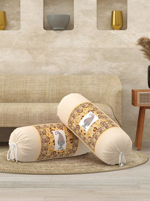 Blocks Of India Cotton Cushions & Bolsters Cover(40 cm*80 cm, Pack of 2, Brown, White)