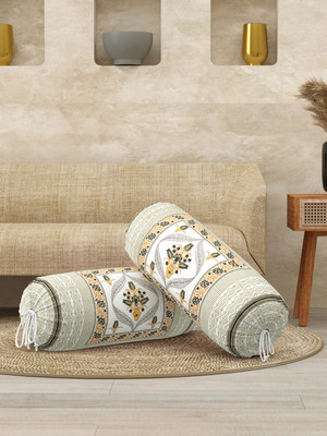Blocks Of India Cotton Cushions & Bolsters Cover(40 cm*80 cm, Pack of 2, Green, White)