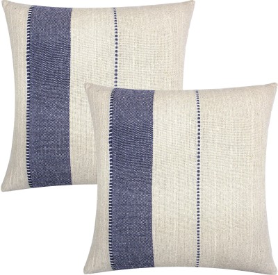 AMITRA Cotton Cushions Cover(Pack of 2, 46 cm*46 cm, White, Blue)