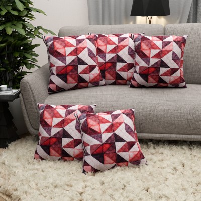 Bdeck Bruders Velvet Cushions Cover(Pack of 5, 40.64 cm*40.64 cm, Red, White)