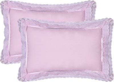 seema home decor Embroidered Pillows Cover(Pack of 2, 69 cm*44 cm, Pink)