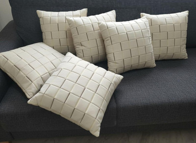 WO FLORA Velvet Cushions Cover(40 cm*40 cm, Pack of 5, Cream)