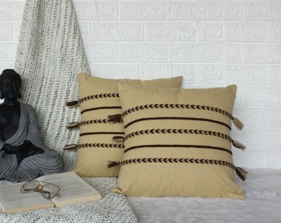 Dekor World Self Design Cushions & Pillows Cover(Pack of 2, 50 cm*50 cm, Beige)