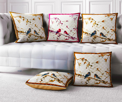 LoomJungle Polycotton Cushions Cover(40 cm*40 cm, Pack of 5, Brown, Maroon, Cream)