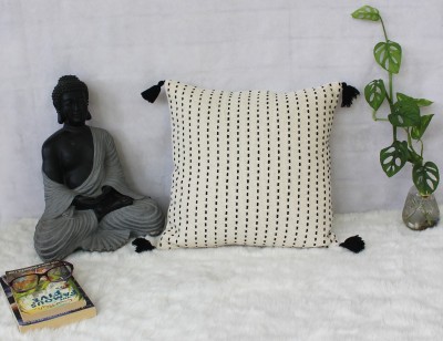 Dekor World Striped Cushions & Pillows Cover(Pack of 2, 40 cm*40 cm, Cream, Black)