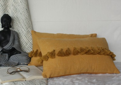 Dekor World Self Design Cushions & Pillows Cover(Pack of 2, 30 cm*50 cm, Yellow)