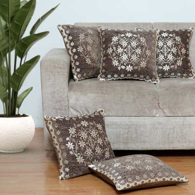 Mohit textiles Chenille, Velvet Cushions & Pillows Cover(40 cm*40 cm, Pack of 5, Brown)
