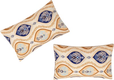 AVI Cotton Pillows Cover(Pack of 2, 43.18 cm*68.58 cm, Gold, Blue)