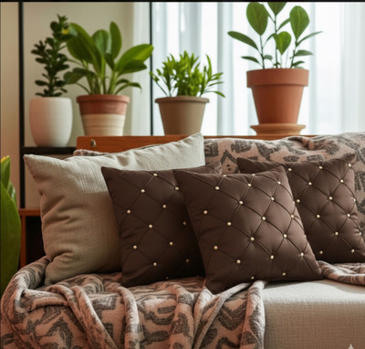 Ayug enterprises Satin Cushions & Pillows Cover(Pack of 3, 40 cm*40 cm, Brown)
