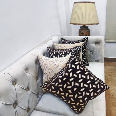 GOOD VIBES Jacquard Cushions & Pillows Cover(Pack of 5, 40 cm*40 cm, Brown, Black)